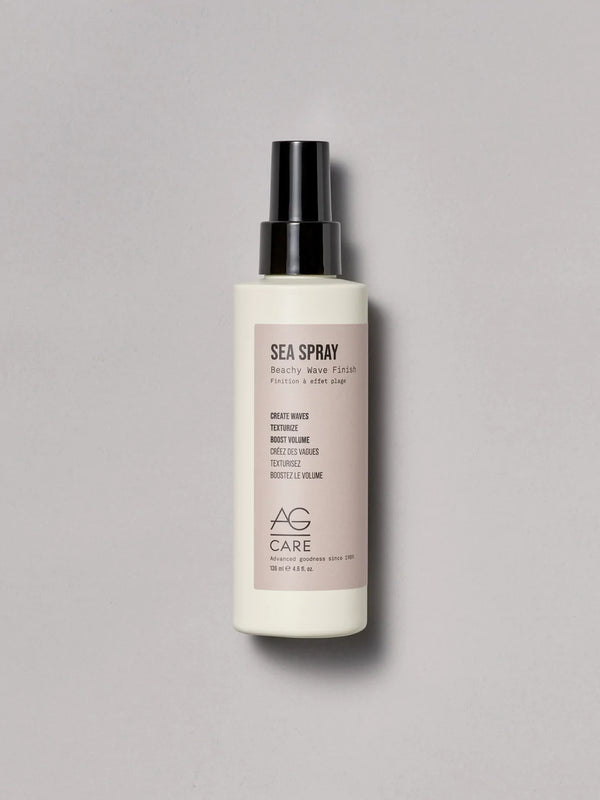 Beige label beach spray to create waves and boost volume from an eco-friendly salon in Toronto, with seaweed extracts