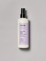 Light pastel lavender label firm hold spray gel with curl enhancers from an eco-friendly salon in Toronto, PPD-free