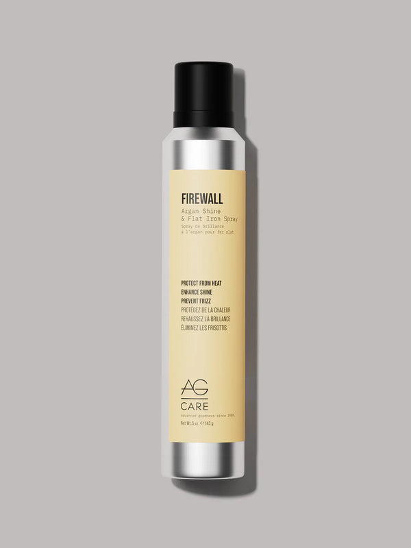 Light yellow pastel label thermal spray for heat protection and shine from an eco-friendly salon in Toronto, prevents frizz