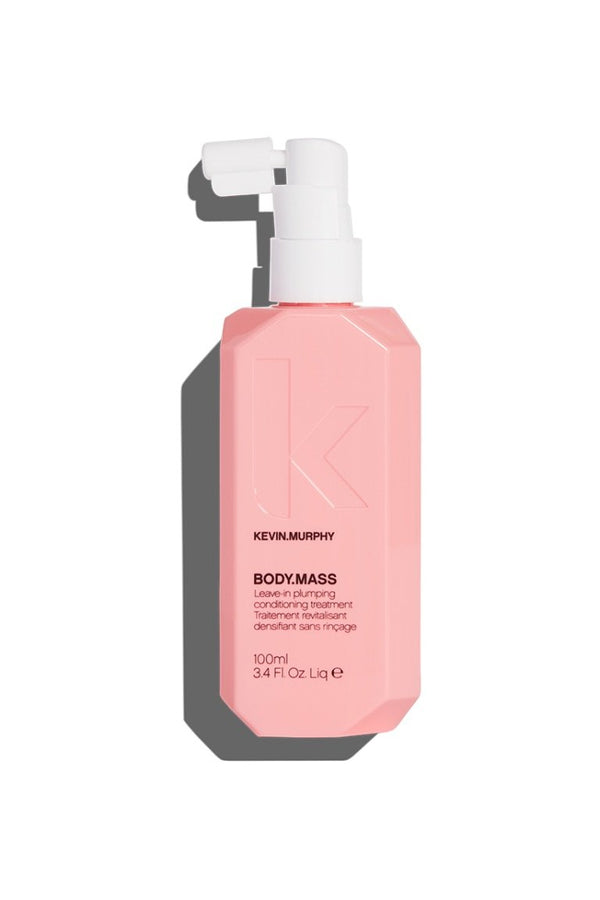 Peach bottle BODY.MASS by Kevin Murphy at Green Circle Salon Toronto. Leave-in plumping spray for fuller, thicker, stronger hair.