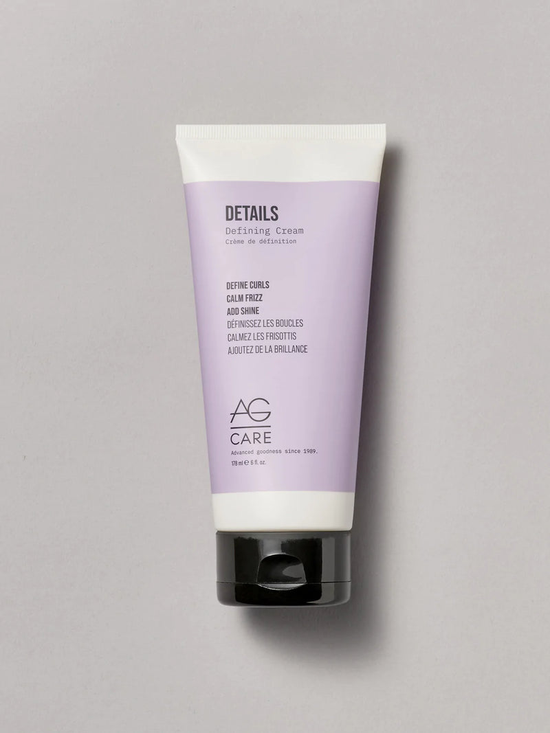 Bottle with pastel lavender label, AG Curl Cream at Green Circle Salon Toronto. Soft curl definition, frizz control, and natural shine.