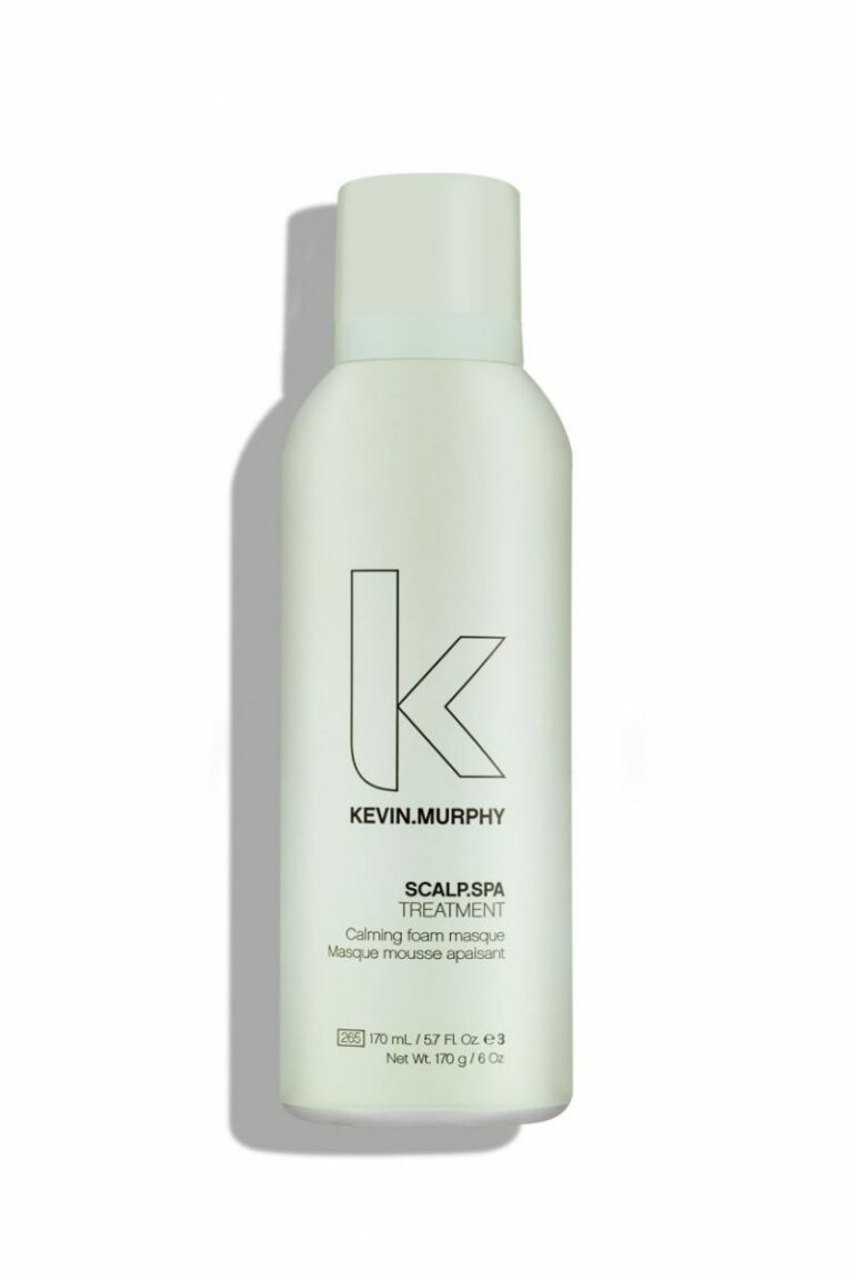 A sleek, pastel green bottle of Kevin Murphy Scalp Spa Treatment, designed to soothe and hydrate sensitive scalps